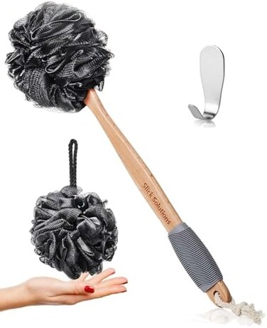 Slick Solutions Slick- Loofah with Handle, Loofah Back Scrubber, Back Loofah, Loofah Brush with Long Handle, Loofah on A Stick, Shower Loofah with Handle, Shower Supplies, Loofah Scrubber, Loofah Back