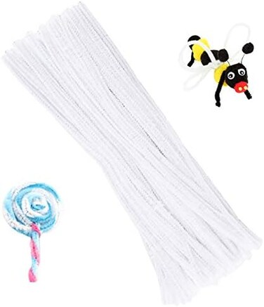 Zlulary 100 Pieces Pipe Cleaners Chenille Stem, Solid Color Pipe Cleaners Set for Pipe Cleaners DIY Arts Crafts Decorations, Chenille Stems Pipe Cleaners (White.