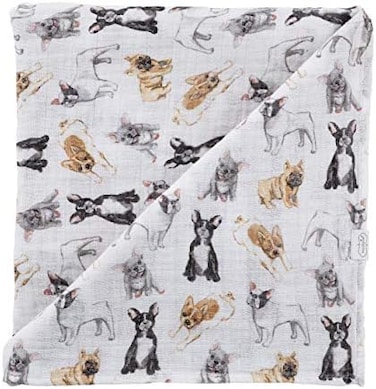 Mud Pie, French Bulldog Print Baby Swaddle Blanket, 47" x 47", Frenchie.