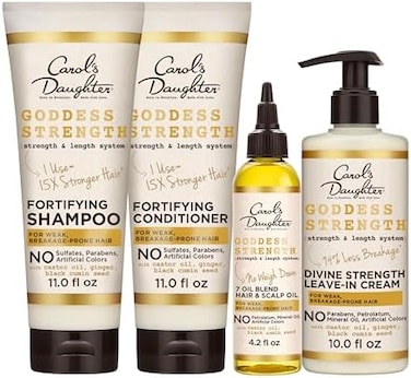 Carol's Daughter X Coco Gauff Goddess Strong Bundle: Hair Care Kit with Shampoo, Conditioner, Leave-In Treatment and Scalp Oil, 4 Items.