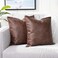 YAERTUN Set of 2 Faux Leather Decorative Throw Pillow Covers Modern Solid Outdoor Cushion Covers Cases Luxury Pillowcases for Couch Sofa Bed 16x16 Inches Dark Brown.