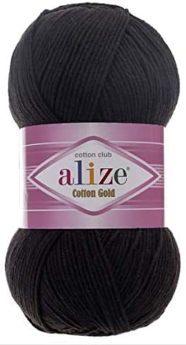 Alize 55% Cotton 45% Acrylic Cotton Gold Yarn 1 Skein/Ball 100 gr 360 yds (60-Black.
