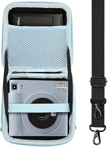 حقيبة حمل صلبة من Aenllosi متوافقة مع كاميرا Fujifilm Instax Square SQ40/SQ1 الفورية، جيب شبكي لفيلم Fujifilm Instax Square وكابل الشحن (أزرق من الداخل).