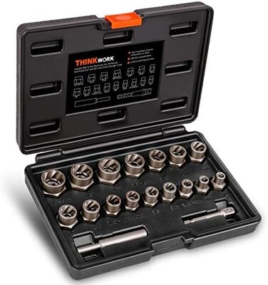 THINKWORK Bolt Extractor Kit, 18-Piece Nut Extractor Socket Set, 3/8" Drive Rounded Bolt Remover, Lug Nut Removal Tool for Damaged, Rusted, Rounded-Off, Stripped Fasteners.