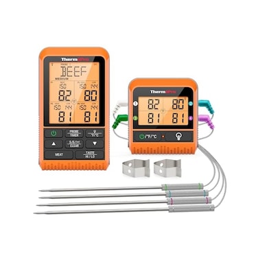 مقياس حرارة اللحوم اللاسلكي ThermoPro TP829 بشاشة LCD للشواء والتدخين، مقياس حرارة للشواء بطول 1000 قدم للشواية الخارجية مع 4 مجسات للحوم، مقياس حرارة للشواء لطهي اللحم البقري والديك الرومي في الفرن أ