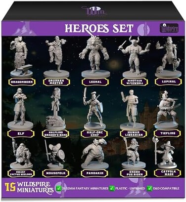 Wildspire 15 Hero CharacterNPC Miniatures for DND Miniatures DD MiniaturesDungeon and Dragons Minis DND Figures for D and D Fantasy Tabletop RPG DND Character Miniatures Bulk Unpainted DND Mini Figure