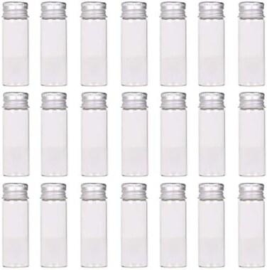 MaxMau 24 Tiny Jars with Aluminum Screw Lids 15ml Small Glass Bottles Clear Mini Vials Metal Caps Top Sample Message Bottle Jewelry Beads Herbs Storing Wedding Favors DIY Decorations.