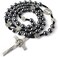 HanlinCC 8mm Hematite Rosary Black Stone Beads with 4mm Stainless Steel Beads and St. Benedict Metal Beads Rosary Necklace with MedalCross For Men and Womens.