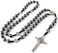 HanlinCC 8mm Hematite Rosary Black Stone Beads with 4mm Stainless Steel Beads and St. Benedict Metal Beads Rosary Necklace with MedalCross For Men and Womens.