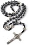 HanlinCC 8mm Hematite Rosary Black Stone Beads with 4mm Stainless Steel Beads and St. Benedict Metal Beads Rosary Necklace with MedalCross For Men and Womens.
