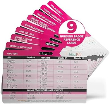 Tribe RN Pediatrics BadgeGuru Set by - 9 Peds Specific Nursing Badge Reference Cards Including Pediatric Vital Signs.