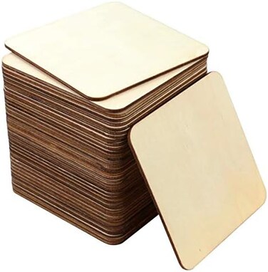 SKPPC 40Pcs Unfinished Laser Engraving Carving Blank Wood Pieces for Painting, Coasters, DIY Arts Craft Project, Staining and Decorations.