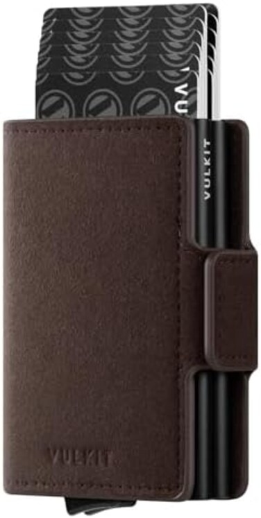 VULKIT Credit Card Holder RFID Blocking Leather Automatic Pop Up Wallet Slim Money Clip Wallet Double Card Case for Men and Women.