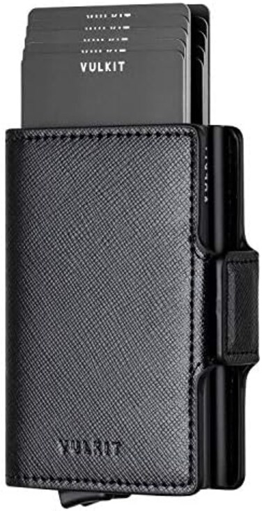 VULKIT Credit Card Holder RFID Blocking Leather Automatic Pop Up Wallet Slim Money Clip Wallet Double Card Case for Men and Women.