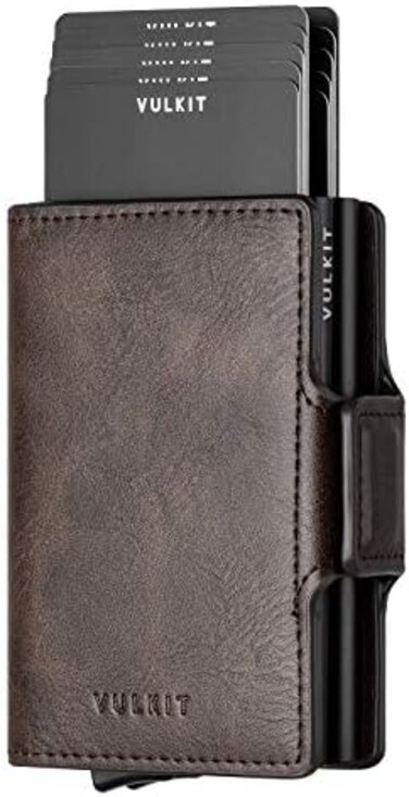 VULKIT Credit Card Holder RFID Blocking Leather Automatic Pop Up Wallet Slim Money Clip Wallet Double Card Case for Men and Women.
