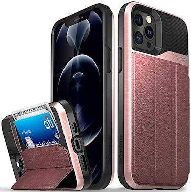 VENA vCommute Wallet Case Compatible with Apple iPhone 12 / iPhone 12 Pro (6. 1"-inch, (Military Grade Drop ProtectionFlip Leather Cover Card Slot Holder with Kickstand - Rose Gold.