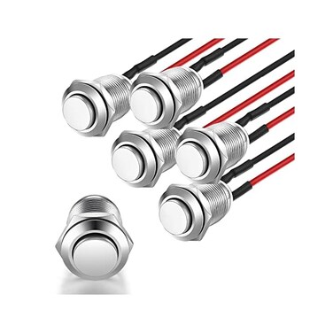 Gebildet 5 Pcs Prewired Waterproof Push Button Momentary Stainless Steel Push Button On Off 12mm 2A 12V/24V/125V/250V AC (High Head.