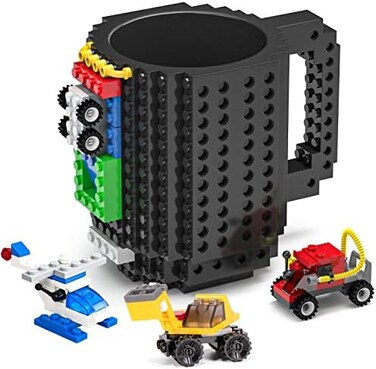 DAYMOO Build-on Bricks Coffee Mug, Funny Cups, Creative DIY Coffee Cups, Building Block Cup, Children, Gift Ideas for Men and Children, Black.