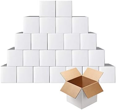PETAFLOP 5x5x5 Shipping Boxes, White Corrugated Mailing Cardboard Box for Small Business, 25 Pack.