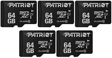 Patriot Memory LX Series Micro SD Flash Memory Card Black 64GB 5-Pack.