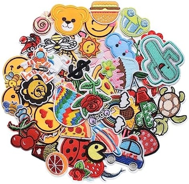 Harsgs 60pcs Random Assorted Styles Embroidered Patches, Bright Vivid Colors, Sew On/Iron On Patch Applique for Clothes, Dress, Hat, Jeans, DIY Accessories.
