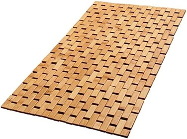 ZPirates Natural Bamboo Wood Bath Mat - Foldable, X Large, Long (18x34 Inch WxL- Rubber Padded Bottom, Floor Accessories for Bathroom, Sauna, Spa and Bathtub Rooms.