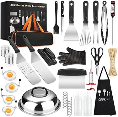 Yekale Griddle Accessories Kit, 135 Pcs Griddle Grill Tools Set for Blackstone and Camp Chef, Professional Grill BBQ Spatula Set with Basting Cover, Spatula, Scraper, Bottle, Tongs, Egg Ring.