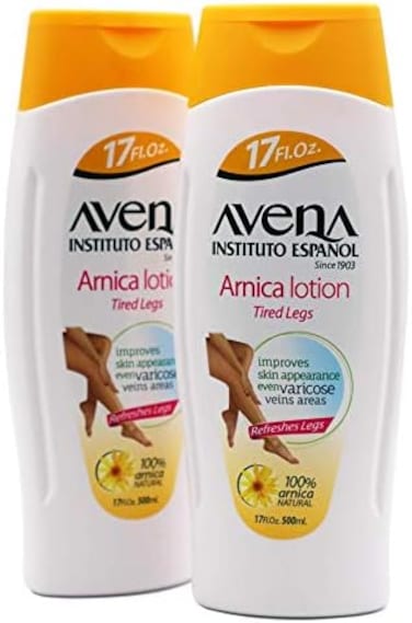Avena Instituto Espanol Arnica Lotion Tired Legs, Improves Skin Appearance, Even Varicose Veins Areas, Refreshes Legs, 2-Pack of 17 FL Oz each, 2 Bottles.