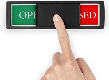 K KitchenTour Open Sign For Bussiness Door, Open Closed Slide Door Sign for Office Store Private Studio Surgery and Clincs ,Privacy Slider Door Indicator with Clear, BoldColored Text -Black.