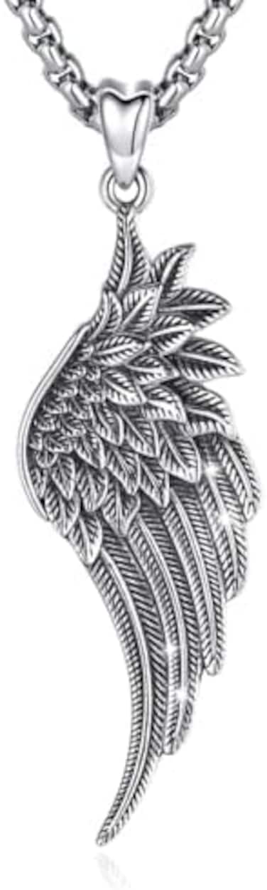 LOOVE Angel Wings Necklace 925 Sterling Silver Guardian Angel Pendant with 18" Chain, Charm Angel Jewelry Gifts for Women Girls.