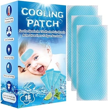 EASYEAH 16 Sheets Baby Cool Pads for Kids Fever DiscomfortPain Relief, Cooling Relief Fever Reducer, Soothe Headache Pain, Pack of 16.