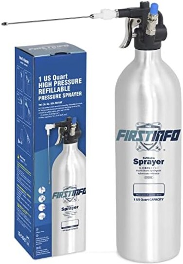 FIRSTINFO A1638L Patented Max. Pressure 140psi / 1000ml Thickened Aluminum Canister Refillable High Pressure Aerosol Spray Can/Pneumatic Compressed Air Sprayer.