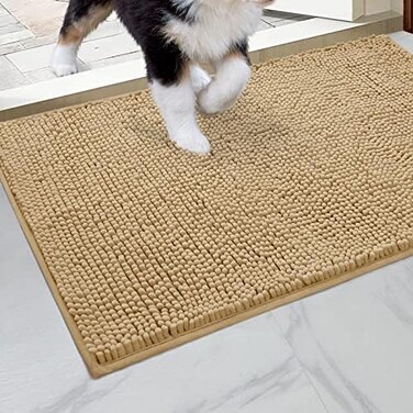 HOMEIDEAS Doormat Indoor Entrance, 32"x20", Highly Absorbent Chenille Muddy Dog Washable Non Slip Front Welcome Door Floor Mat for Entryway, Beige.