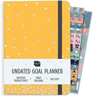 Boxclever Press Undated A5 Goal Planner. 12 Month Undated Planner to Boost ProductivityAchieve Your Goals. Organiser Planner with Weekly Planner Pages, Habit TrackerPlanner Stickers (Sunshine.