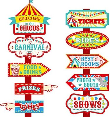 Skylety 20 Pieces Circus Carnival Party Direction Signs Circus Sign Decor Circus Welcome Signs for Birthday Showman Themes Party Decoration Accessories.