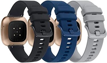 مجموعة من 3 أساور رياضية من VOMA متوافقة مع Fitbit Sense/Versa 3، إكسسوارات أساور معصم بديلة من السيليكون الناعم الكلاسيكي للنساء والرجال.