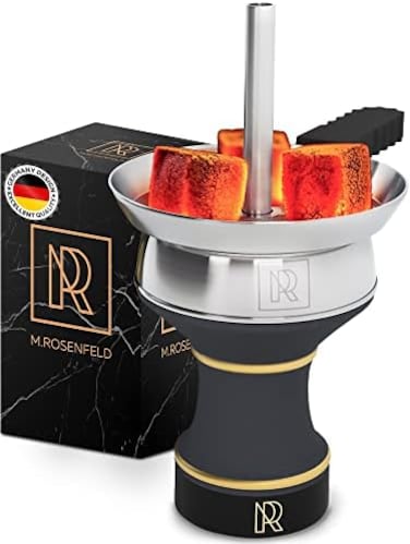 M. ROSENFELD Shisha Head Hookah Bowl Set Premium Stone Black Bowl &ndash; Shisha Bowl with Cover Kamin Charcoal Holder - Luxury Classic Hooka Bowls for Hooka Smoking, Ceramic Hookah Head with Kamin.