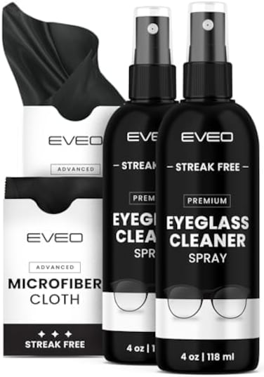 EVEO Eyeglass Cleaner Spray - Glasses Cleaner No Streaks TechnologyMicrofiber Cleaning Cloth - Glasses Cleaning Kit, Eye Glass Cleaners Spray Lens Cleaner - ScreenEye Glasses Kit - 2 Pack.