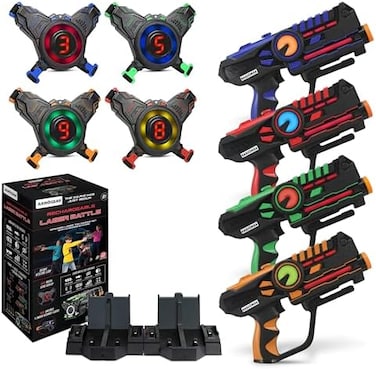 ArmoGear Laser Tag Guns with Vests Set of 4 - Adult Laser Tag Guns, Multiplayer Lazer Tag Set for Kids, Teens, and Adults - Indoor and Outdoor Game for Family Fun - Gift for Boys and Girls, Ages 8.