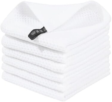 Homaxy 100% Cotton Waffle Weave Kitchen Dish Cloths, Ultra Soft Absorbent Quick Drying Dish Towels, 12x12 Inches, 6-Pack, White.