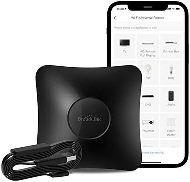مجموعة كابلات BroadLink RM4 pro S والمستشعر، وحدة تحكم عن بعد عالمية تعمل بالأشعة تحت الحمراء والترددات اللاسلكية مع كابل USB لمراقبة درجة الحرارة والرطوبة، تعمل مع Alexa وGoogle Home وIFTTT.