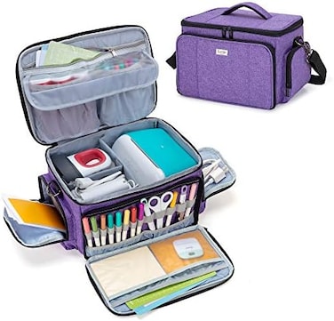 Luxja Carrying Case Compatible with Cricut Joy and Easy Press Mini, Carrying Bag with Supplies Storage Sections, Purple.