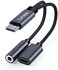 Xumee USB Type C to 3. 5mm Headphone and Charger Adapter, 2-in-1 USB C to Aux Audio Jack Hi-Res DAC and Fast Charging Dongle Cable Compatible with iPhone 15 Pro Max,Galaxy S24 S23 Ultra S22 S21 (Grey.