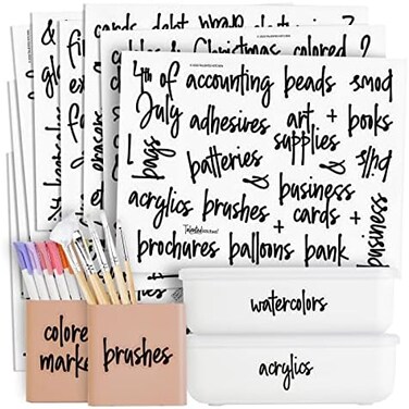 Talented Kitchen 212 Arts, CraftsOffice Script Labels. ArtsCrafts Organization System. 212 Black Labels on Clear Stickers. Water Resistant Labels for BinBoxes to Decluter CraftsWork Space.