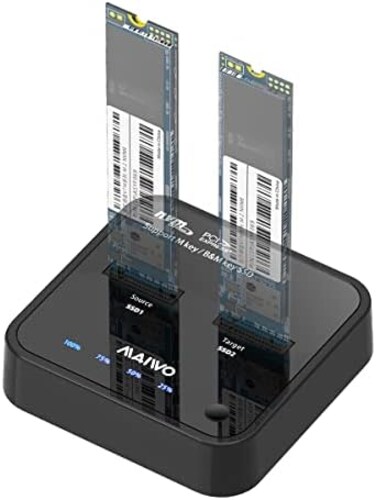 MAIWO K3016P M. 2 NVMe Duplicator 2 Bay Offline Clone Docking Station, Hard Drive Duplicator for NVMe M. 2 SSD M Key and MB Key, Support One Key System Disk Copy Function.