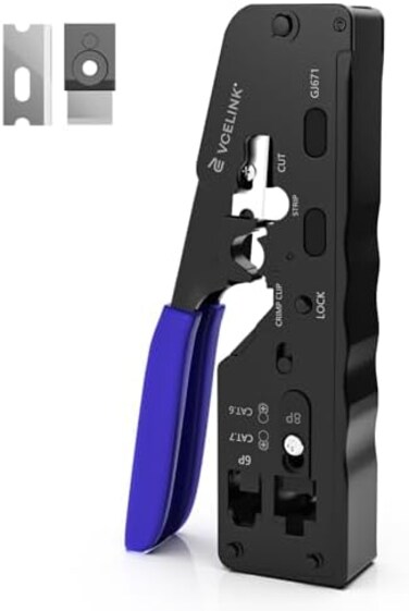VCELINK RJ45 Crimping Tool Pass Through, Ethernet Wire Cutter Crimper for Cat7 Cat6A Cat6 Cat5E Cat5 Pass-through and Non-pass-through Connectors.