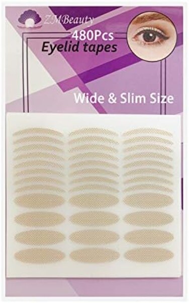 ZMBeautk 480Pcs Self-Adhesive Single-Sided Eyelid Tapes Double Eyelid Stickers Big Eye Tools, Eyelid Lift Strips for Hooded Droopy Uneven Mono-eyelids, Small and Large size.