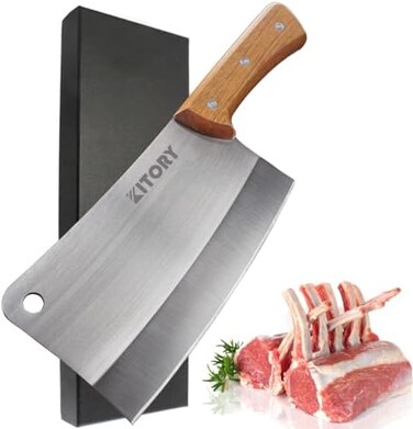 Kitory Meat Cleaver 7'' Heavy Duty Chopper Butcher Knife Bone Cutter Chinese Kitchen Chef&rsquo;s Chopping Knife for Meat, Bone- Full Tang 7CR17MOV High Carbon Stainless Steel - Pear Wood Handle.
