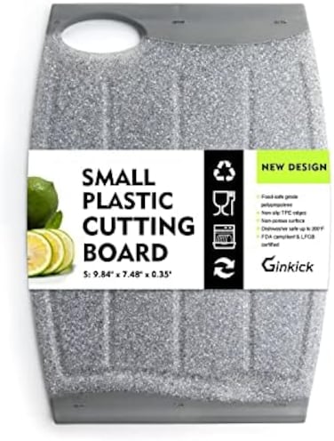 Ginkick Small Plastic Cutting Board, 7. 48" Mini, Non Slip Edges, Juice Grooves, BPA Free, Dishwasher Safe, Gray.
