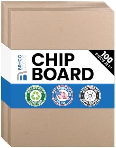 Bryco Goods Chipboard Sheets 8. 5" x 11" - 100 Sheets of 22 Point Chip Board for Crafts - Kraft Alternative to MDF and Cardboard.